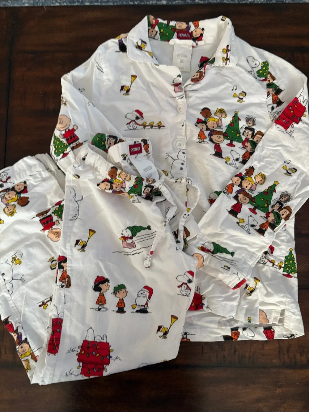 Peanuts White Kids Pajama Set with Holiday Character Print